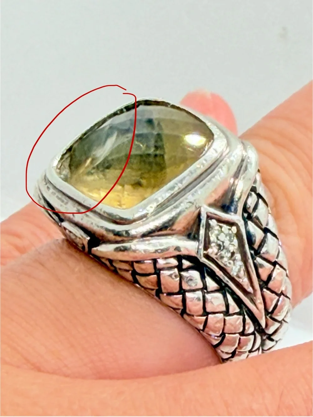 Scott Kay Sterling Silver Smoky Quartz & Diamond Accent Woven Ring 7 AS IS See P